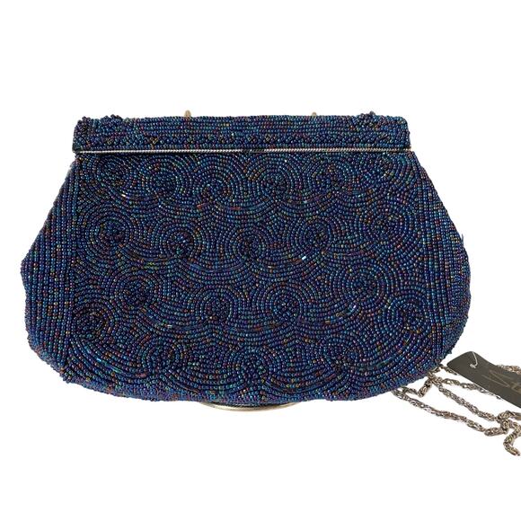 Blue Beaded Classy Stephanie Crossbody Clutch Chain Purse- NWT - Picture 1 of 8